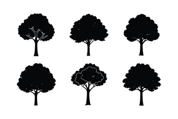 set of trees silhouettes