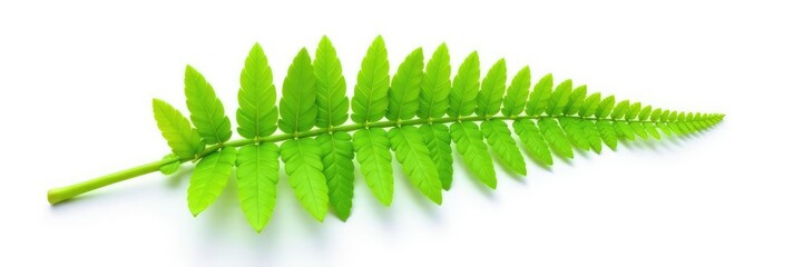 Obraz premium Single stem of a bright green fern isolated on white background, green, leaves