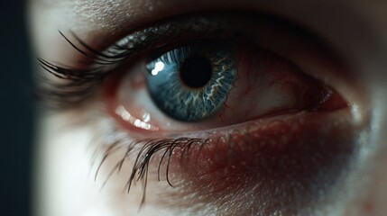 Swollen eye closing clinical setting realistic photograph close-up view medical concept