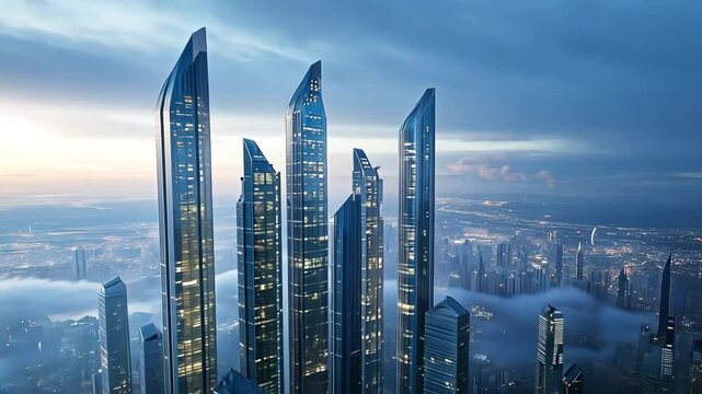 Floating city above Earth designed to accommodate excess population and urban needs