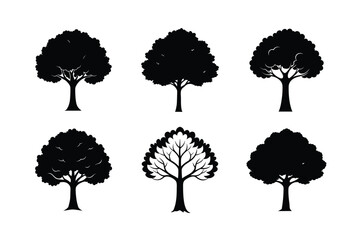 set of trees silhouettes