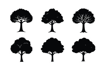set of trees silhouettes