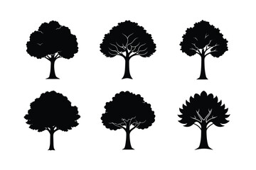 set of trees silhouettes