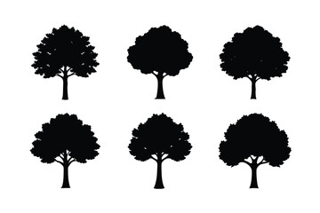 set of trees silhouettes