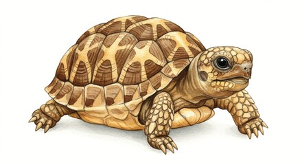 Obraz premium Realistic Watercolor Painting: A Turtle's Calm Demeanor on a Plain White Background.