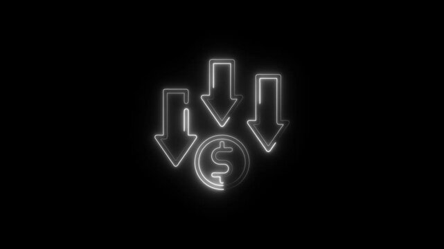 glowing neon money icon animation black background. 4K Video motion graphic animation.
