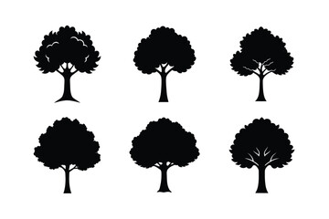 set of trees silhouettes
