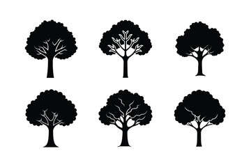 set of trees silhouettes