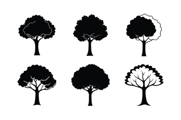 set of trees silhouettes