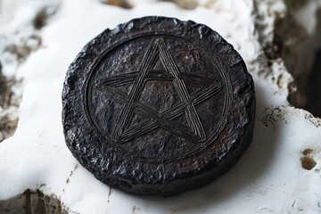 Ancient stone pentacle on rock surface capturing mystical symbolism and historical significance