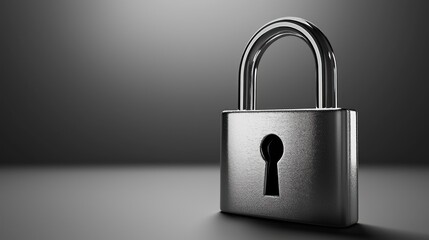 Silver padlock on gray background security concept