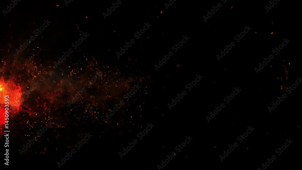 Wall mural red left side fire flares and ember particles effects loop transparent background alpha channel