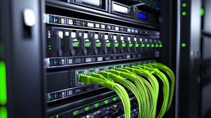 A 3D image shows a data center's server room packed with telecom equipment.  This illustrates big data storage and cloud hosting.
 
