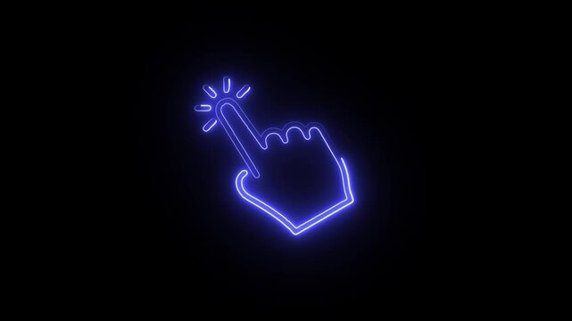 glowing neon tap icon animation black background. 4K Video motion graphic animation.