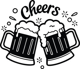 Cheers Beer Mugs Clinking – Vintage Pub Celebration Graphic
