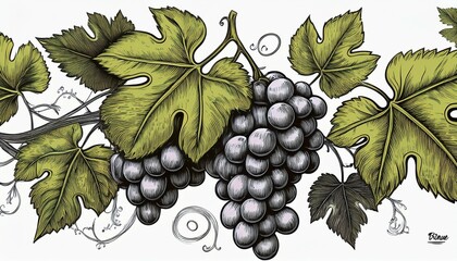 Fototapeta premium grape vine grape hand drawn illustration realistic sketch