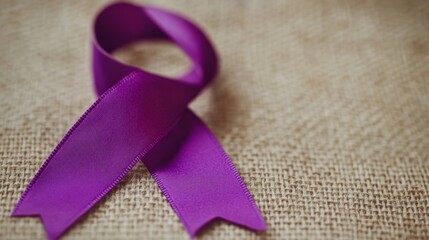Purple Ribbon on Burlap - Symbol of Awareness and Support