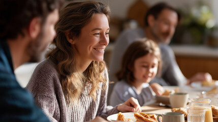 Obraz premium Family Breakfast Moments in a Bright Kitchen