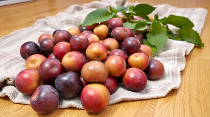 D'agen plums on a blanket on the floor waiting to be picked.