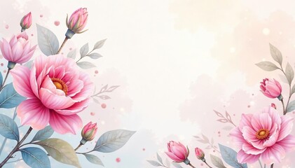 Naklejka premium Delicate watercolor floral motif, soft pastel hues, bloom, subtle