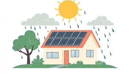 House with solar panels in rain and sun. (4)