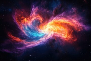 Fototapeta premium A vibrant nebula swirls in space, showcasing fiery orange and cool blue hues, creating a cosmic dance of colors.