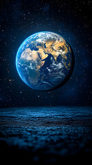 Earth in the vastness of space, viewed from outer space, with a detailed depiction of continents and oceans
