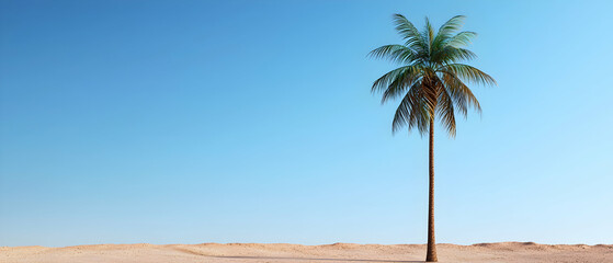 Obraz premium Single Palm Tree In Desert Landscape Under Clear Blue Sky