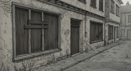 Gray weathered urban structures alleyway