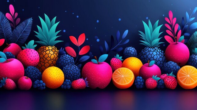 Vibrant fruit display with abstract floral accents