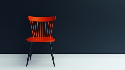 In a studio, a white wooden chair sits on a background of black and white textured wall