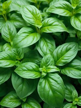 Green leaves of cultivated basil