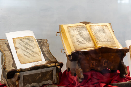 La Rioja, Spain-October 2, 2024. Gloss emilianens, facsimile edition. Hall of Kings. Monastery of San Millán de Yuso. San Millán de la Cogolla. La Rioja. Spain