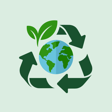 Eco Certification Badge with Leaf, Globe and Recycle Symbol