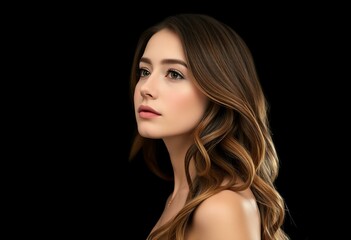 Fototapeta premium Photorealistic female portrait on black background