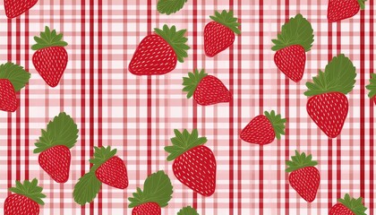 seamless pattern with strawberries and gingham for banners cards flyers social media wallpapers etc
