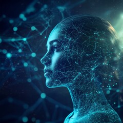 Obraz premium Abstract glowing network forming a human head silhouette