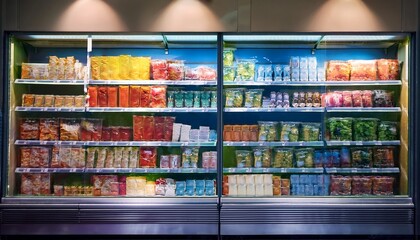 Fototapeta premium shop fridges refrigeration showcase with colorful product packs