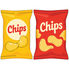 Colorful potato chips snacks set isolated vector illustration on white background