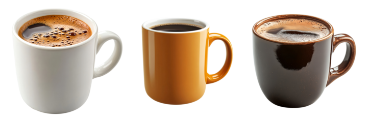 Set of coffee mugs isolated on transparent background