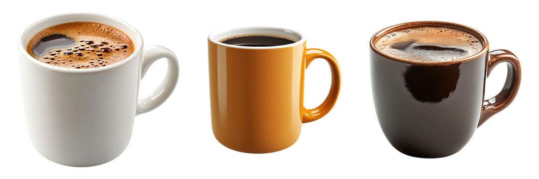 Set of coffee mugs isolated on transparent background