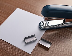 stapler and staples placed on white paper in the office