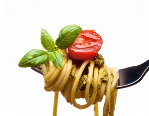 fork with tomato pesto spaghetti