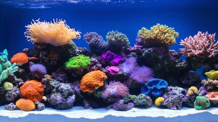 Vibrant Reef Aquarium Scene Colorful Corals and Underwater Life