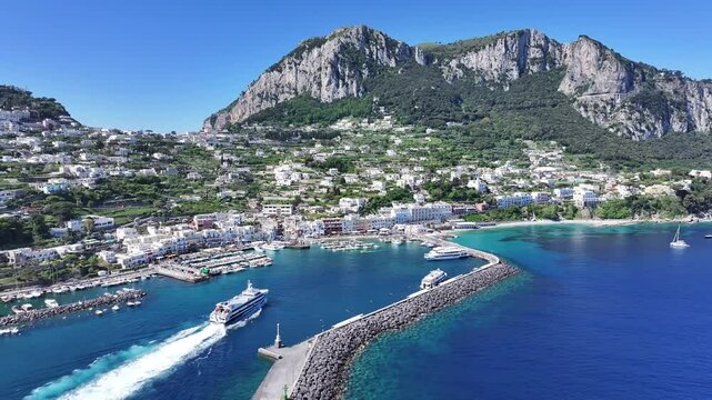 Capri Island At Naples In Campania Italy. Beach Landscape. Giant Cliffs Scene. Capri Island At Naples In Campania Italy. Medieval City Skyline. Bay Of Naples Mediterranean Sea. Beach Skyline.