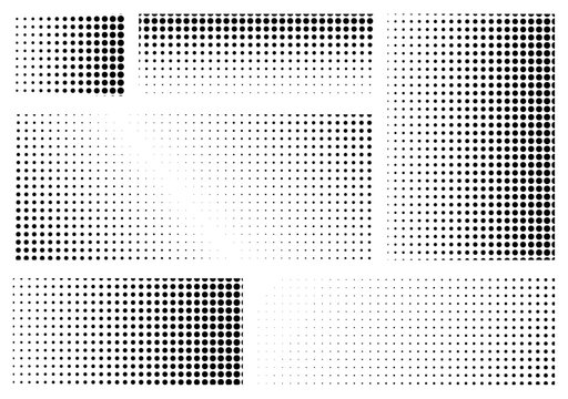 Halftone Dot rectangle Gradient Texture Vector Set with Transparent Background, Black and White Retro Comic Dotted Overlay Patterns, Abstract Grayscale Dot Mesh Effect, Minimal Grainy Pop Art Texture