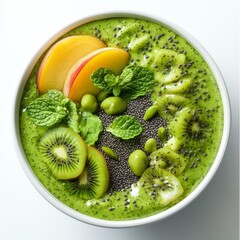 This smoothie bowl combines the flavors of kiwi, mango, and mint in a vibrant green dish