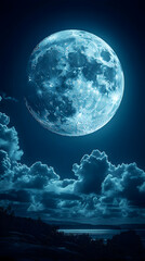 Fototapeta premium Majestic moonlit sky with large, luminous moon and dark clouds