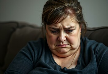 Overweight woman with a gloomy expression