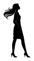 Fototapeta premium Young woman black silhouette vector, Simple silhouette Design vector icon with white background. Woman standing